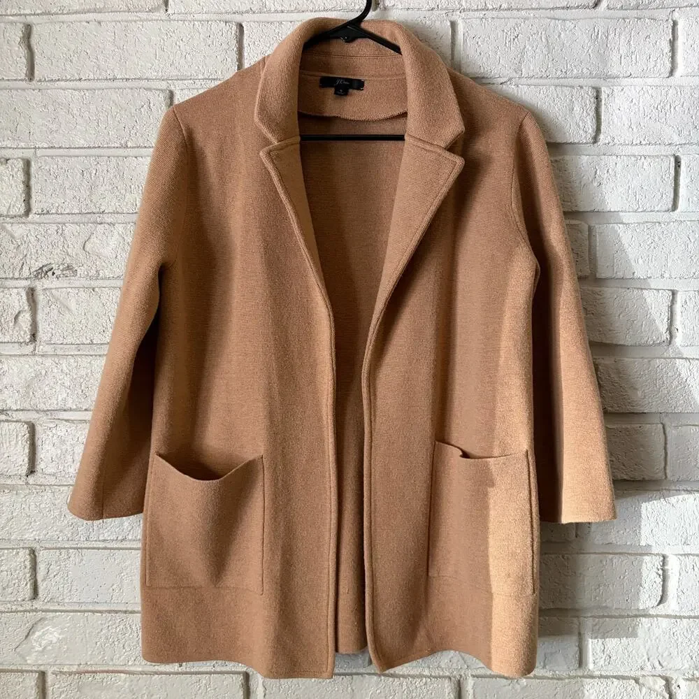 J. Crew Sophie Open Front Sweater Blazer Camel Women's Sz S Wool Blend Classic